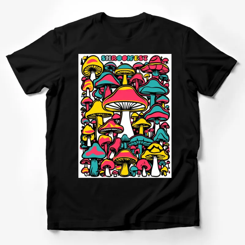 Colorful Mushroom Festival T-Shirt, Shroomfest Graphic Tee, Fun Psychedelic Mushrooms Shirt, Unisex Male T-Shirt