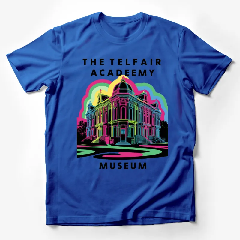 Colorful Pop Art Telfair Academy Museum Graphic Tee, Vibrant City Landmark T-Shirt Design Male T-Shirt