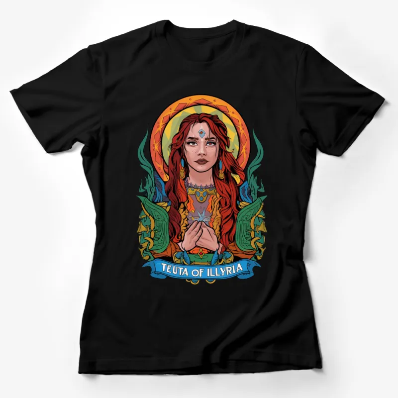 Teuta of Illyria T-Shirt, Vibrant Queen Illustration, Unique Graphic Tee, Bold Colorful Design Female T-Shirt