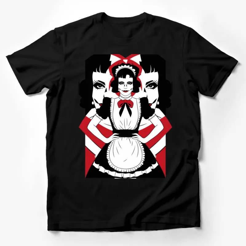 Vintage Pin-Up Nurse Graphic T-Shirt, Retro Style Red and Black Tee, Unique Fashion Statement Top Male T-Shirt