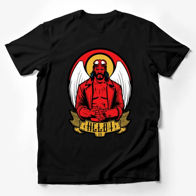 Hellboy Inspired Graphic T-Shirt, Red and Yellow Retro Comic Design, Unisex Tee Male T-Shirt