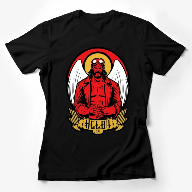 Hellboy Inspired Graphic T-Shirt, Red and Yellow Retro Comic Design, Unisex Tee Female T-Shirt