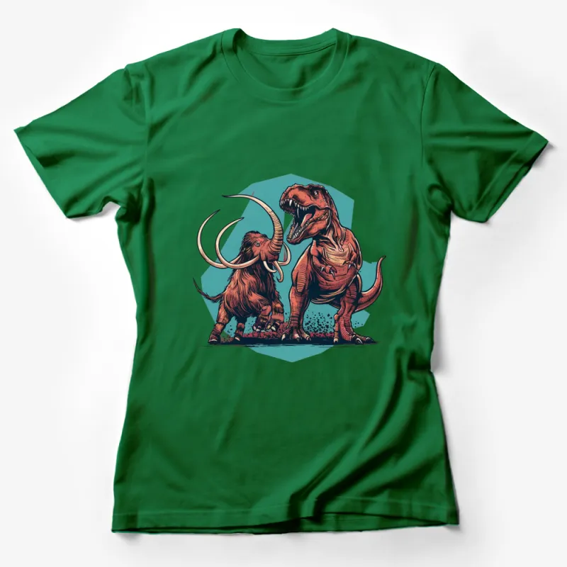 Vintage Dinosaur T-Shirt, T-Rex vs Woolly Mammoth, Retro Graphic Tee, Unique Dinosaur Battle Design, Perfect Gift for Dino Lovers Female T-Shirt