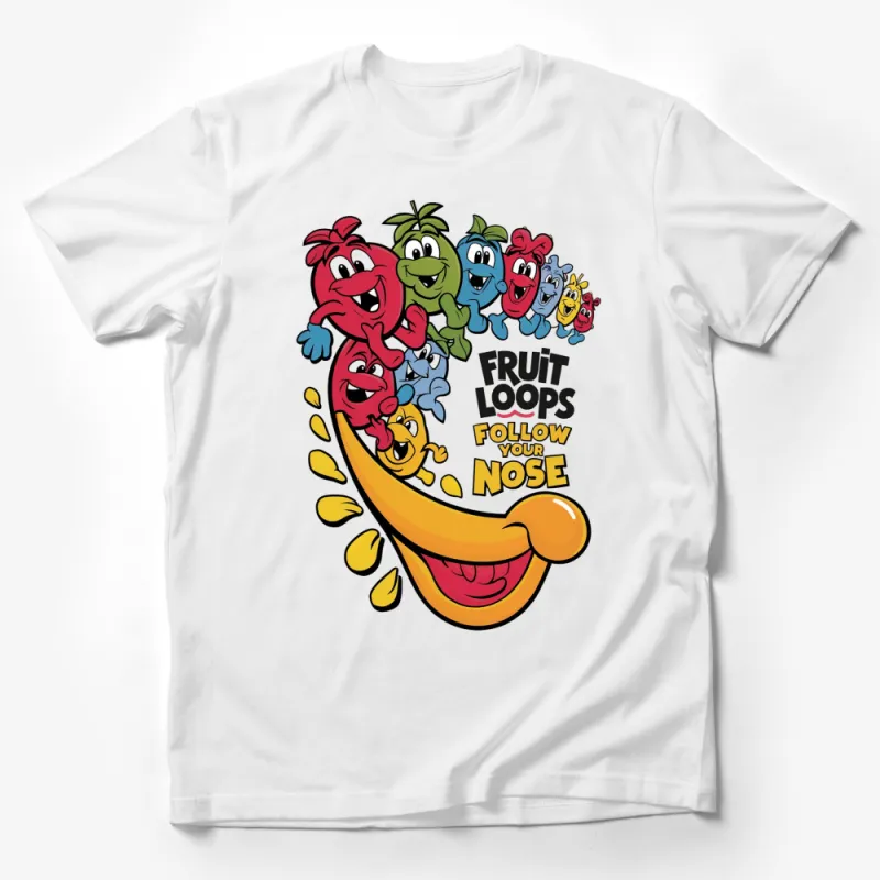 Colorful Fruit Loops Characters Fun T-Shirt, Follow Your Nose Graphic Tee, Bright Cartoon Design Shirt for All Ages Male T-Shirt