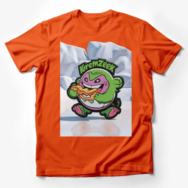 KremZeek Cartoon Character T-Shirt, Funny Monster Eating Burger, Casual Streetwear, Cool Graphic Tee, Unisex Male T-Shirt