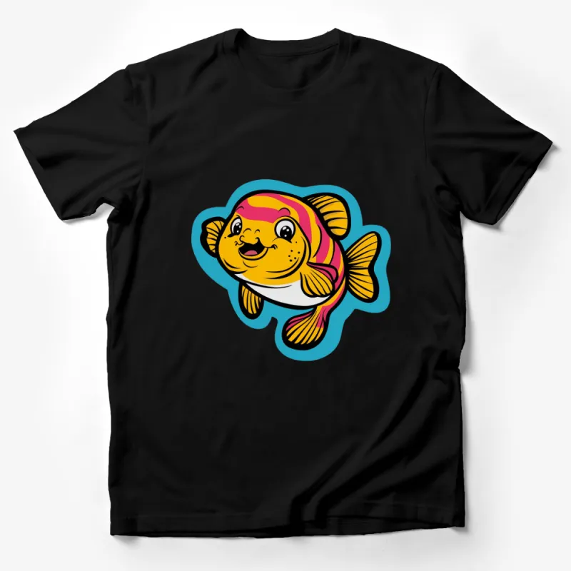 Colorful Cartoon Fish T-Shirt, Cute Aquatic Animal Graphic Tee, Unisex Casual Wear, Gift for Fish Lovers Male T-Shirt