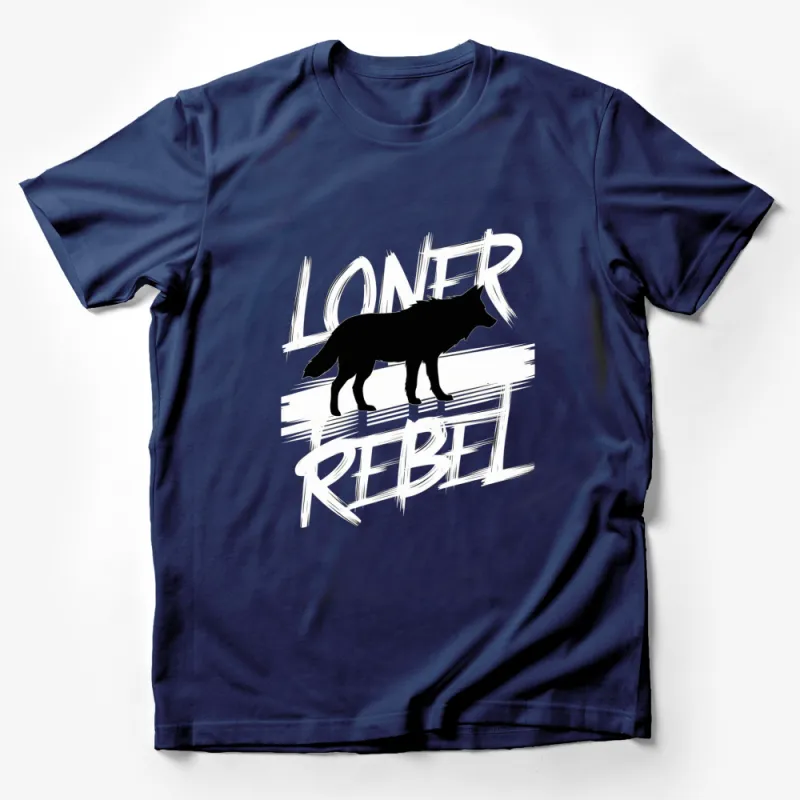 Loner Rebel Wolf Graphic T-Shirt, Bold White Text on Black, Unisex Fashion Tee, Street Style Top, Urban Clothing, Cool Animal Design Male T-Shirt