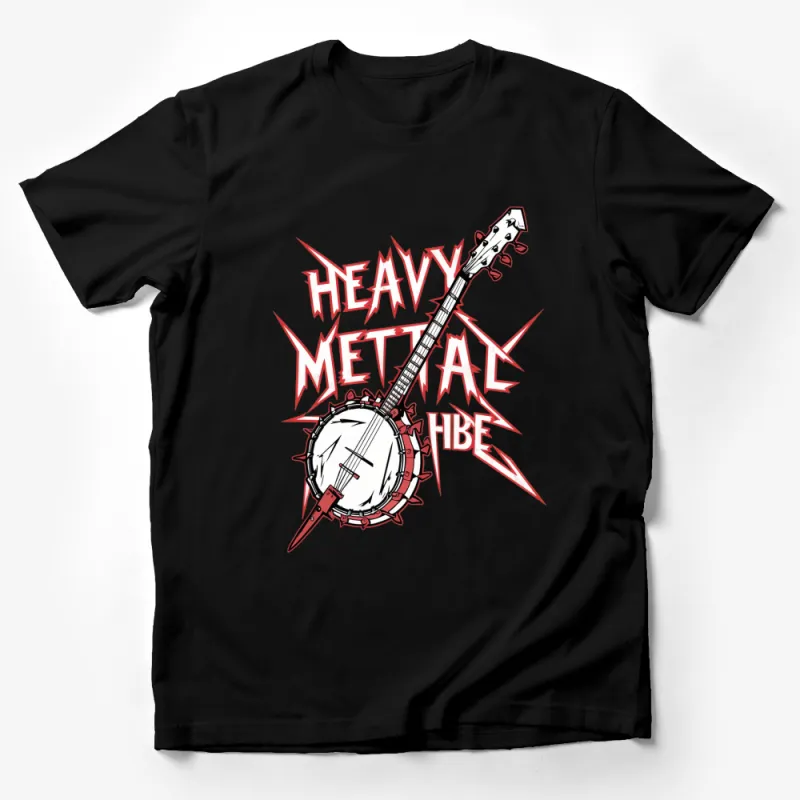 Heavy Metal Vibe Banjo Guitar T-Shirt, Red Graphic Tee, Music Lover Apparel, Rock Style Clothing Male T-Shirt