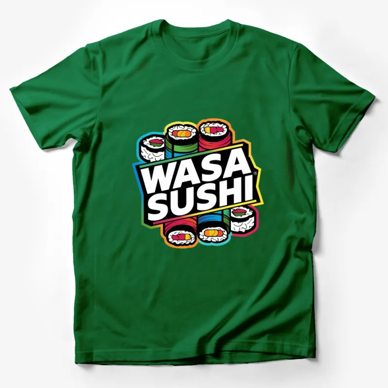 Colorful Sushi Logo T-Shirt, Wasa Sushi Graphic Tee, Casual Sushi Lover's Apparel, Fun Foodie Gift Idea Male T-Shirt