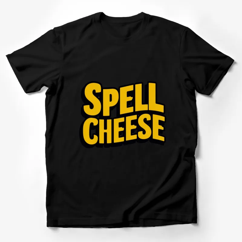 Spell Cheese Graphic T-Shirt, Bold Yellow and Black Design, Fun Typographic Tee for All Ages Male T-Shirt