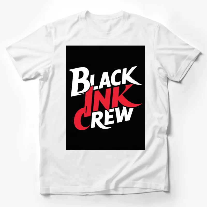 Black Ink Crew Bold Text Graphic Tee, Red and White on Black T-Shirt, Urban Streetwear Fashion Top Male T-Shirt