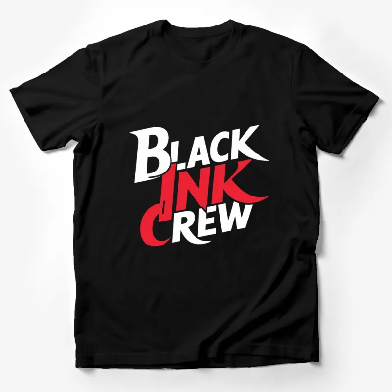 Black Ink Crew Bold Text Graphic T-Shirt, Unisex Modern Typography Tee in Red and White Male T-Shirt