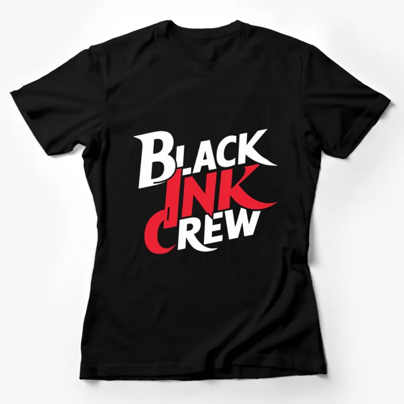 Black Ink Crew Bold Text Graphic T-Shirt, Unisex Modern Typography Tee in Red and White Female T-Shirt