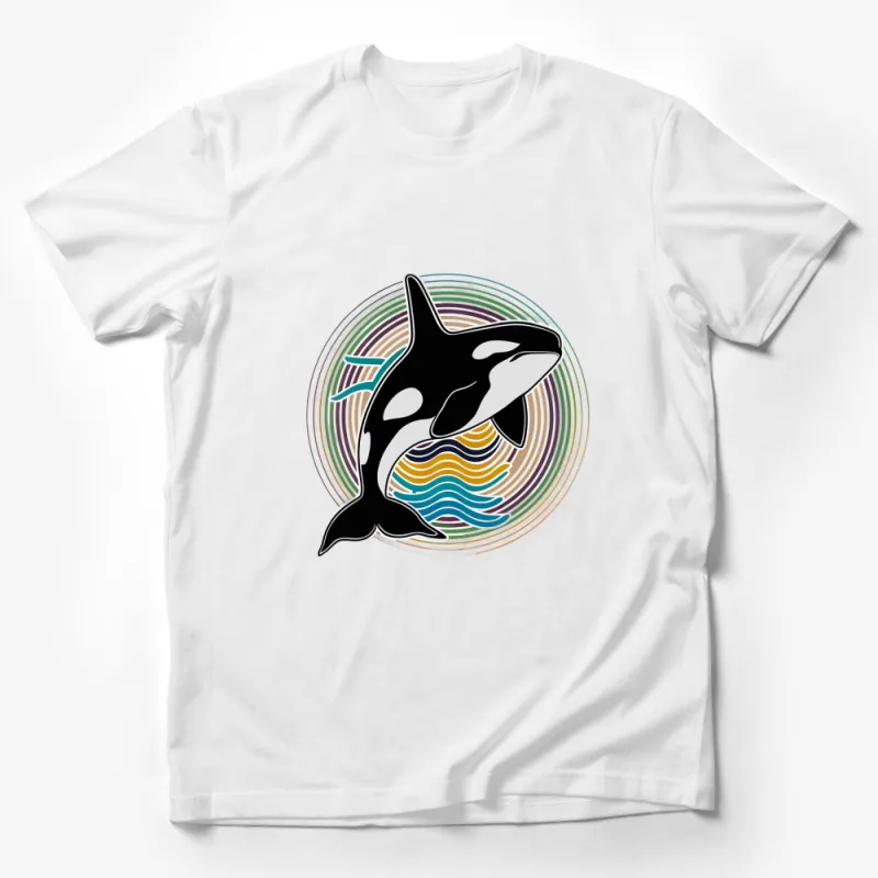 Colorful Orca Whale Graphic T-Shirt, Ocean-Inspired Killer Whale Illustration Shirt, Unisex Tee for All Ages Male T-Shirt