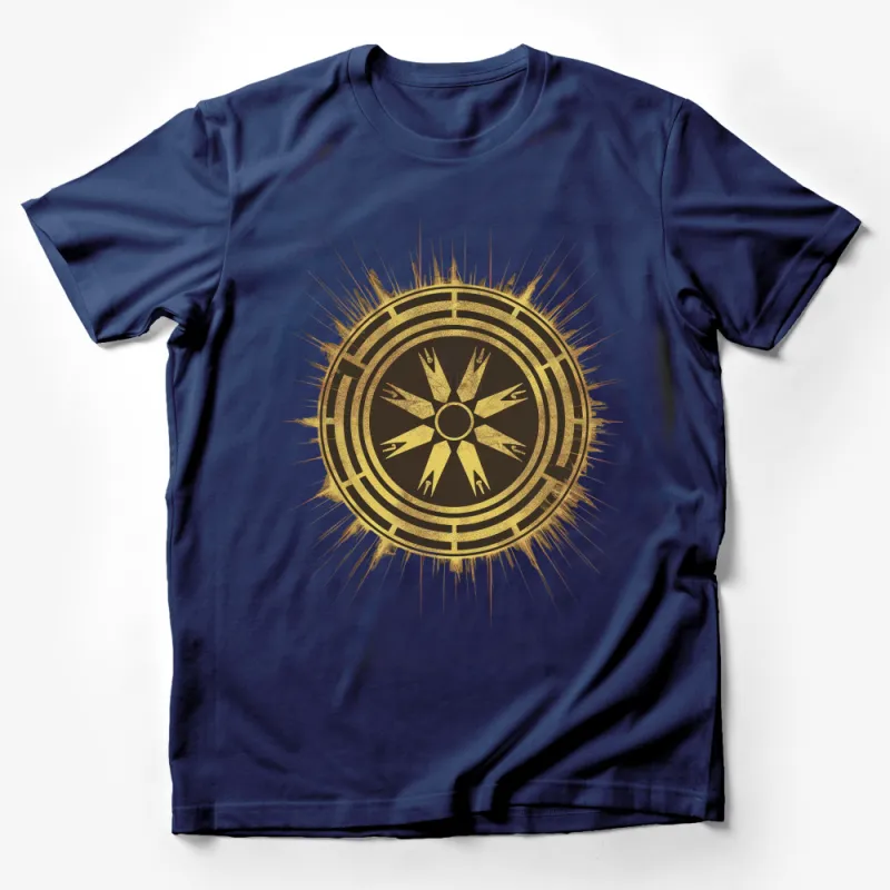 Golden Compass Design T-Shirt, Vintage Nautical Graphic Tee, Unique Sun Compass Print, Unisex Fashion Male T-Shirt