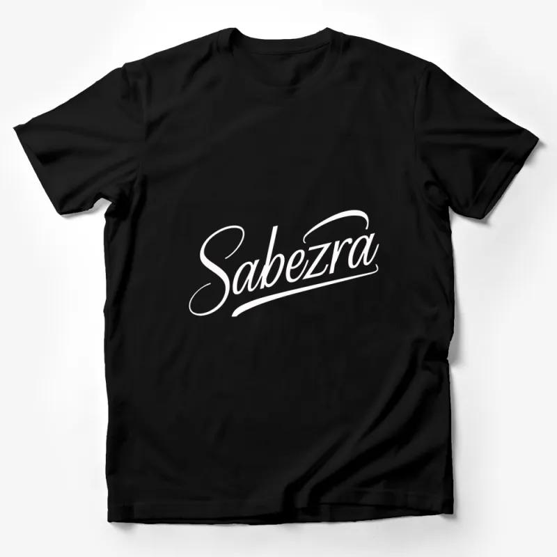 SabeZra Logo T-Shirt, Classic Black Shirt with White Script, Fashionable Casual Top, Unisex Style Male T-Shirt