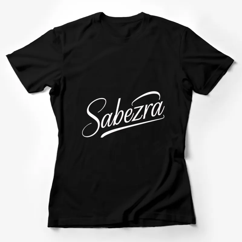 SabeZra Logo T-Shirt, Classic Black Shirt with White Script, Fashionable Casual Top, Unisex Style Female T-Shirt