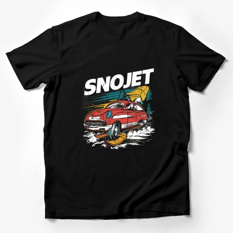 Vintage Car Snowjet Graphic Tee, Retro Ski-Themed T-Shirt, Unique Winter Apparel for Men and Women Male T-Shirt