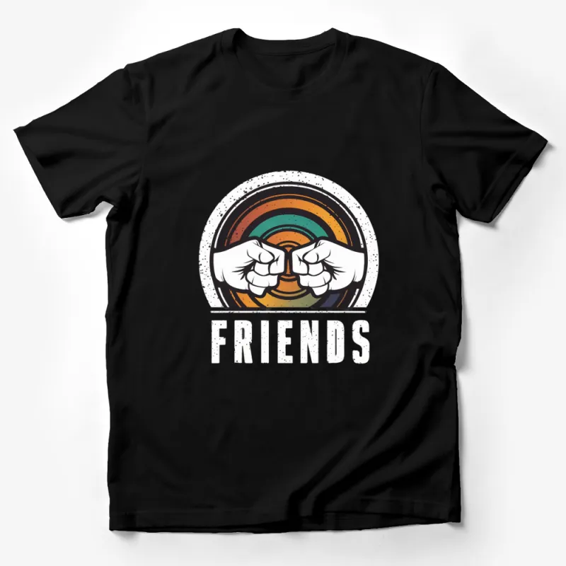 Friends Fist Bump T-Shirt, Retro Rainbow Graphic Tee, Unisex Casual Shirt for Gift Male T-Shirt