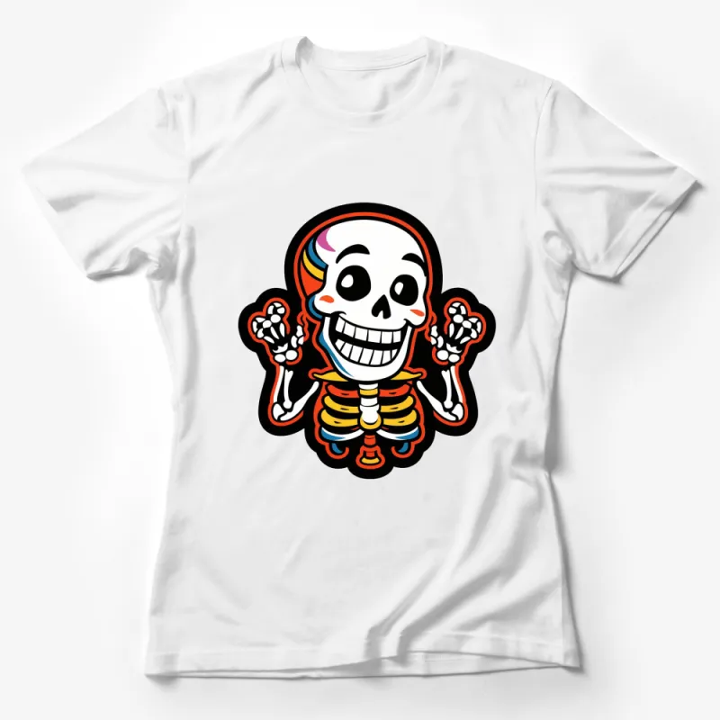 Bold Colorful Skeleton T-Shirt, Funny Skull and Bones Graphic Tee, Unisex Party Shirt Female T-Shirt