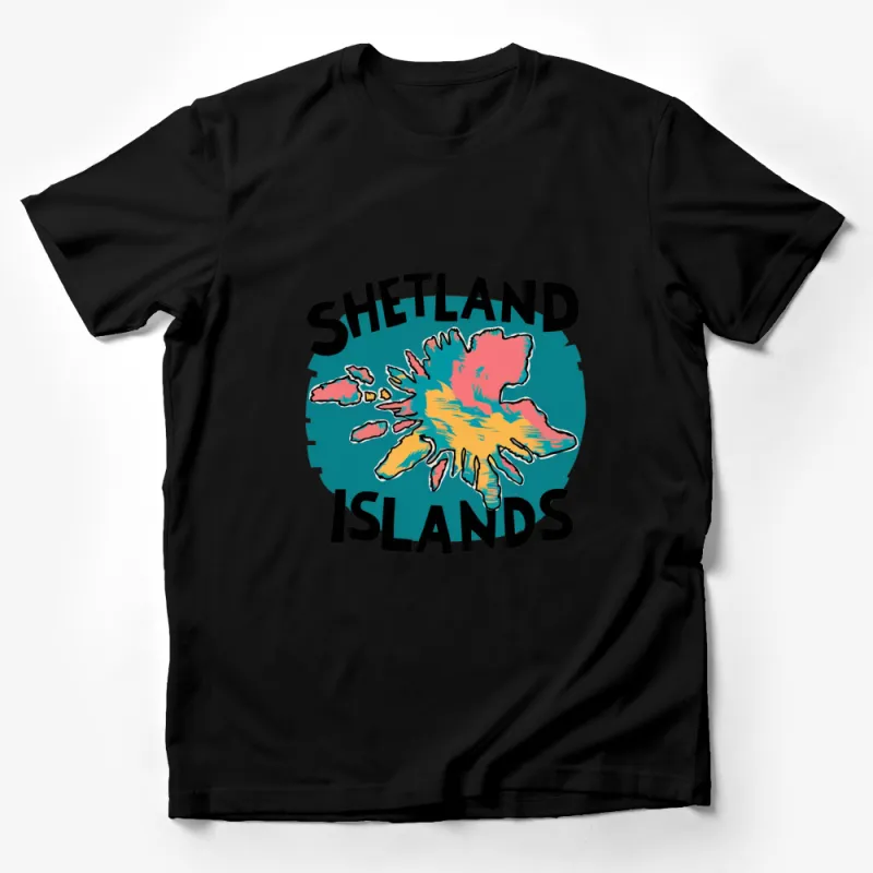 Shetland Islands Map T-Shirt, Colorful Travel Design Tee, Unique Geographic Graphic Tee Male T-Shirt