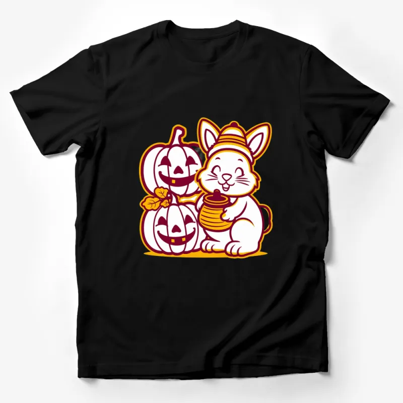 Cute Bunny and Pumpkin T-Shirt, Fall Season Kids and Adults Tee Male T-Shirt