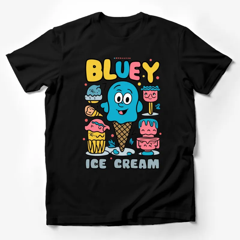 Colorful Bluey Ice Cream Character T-Shirt, Cute Cartoon Ice Cream Tee, Fun Kids and Adults Apparel Male T-Shirt