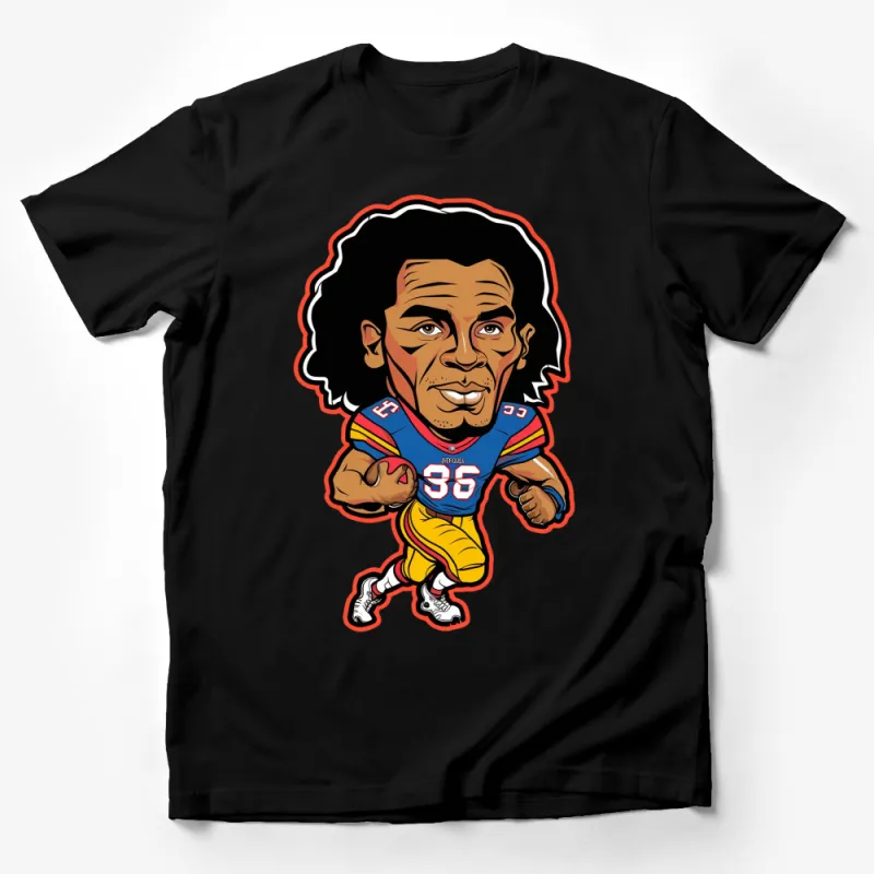 Retro Football Player Cartoon Graphic Tee, Vintage Sports Fan T-Shirt, Unique Gift for Him Male T-Shirt