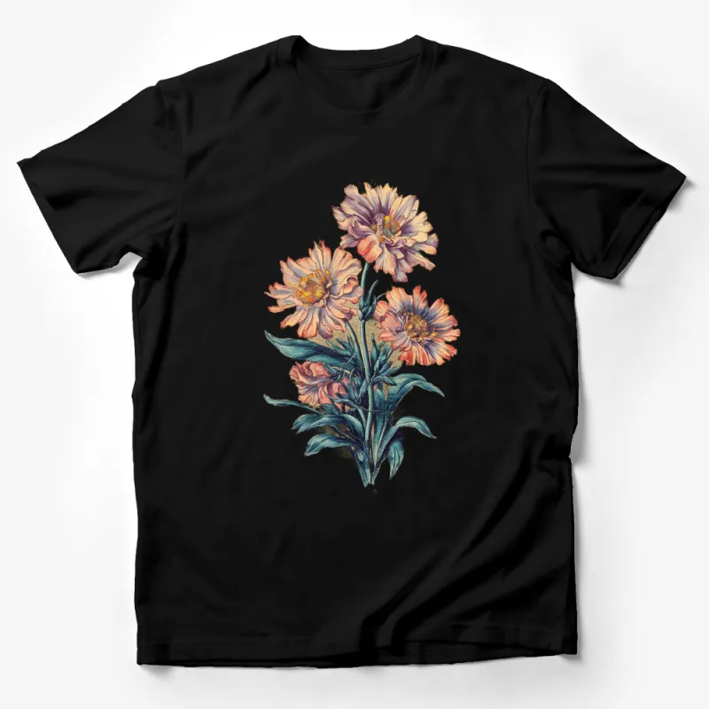 Vintage Floral Print T-Shirt, Elegant Peony Blossom Design, Soft Cotton Tee, Unique Botanical Garden Inspired Top Male T-Shirt