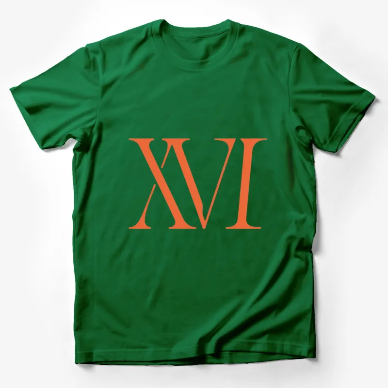 Orange Roman Numeral XVI Graphic T-Shirt, Vintage Style Number 16 Tee Male T-Shirt