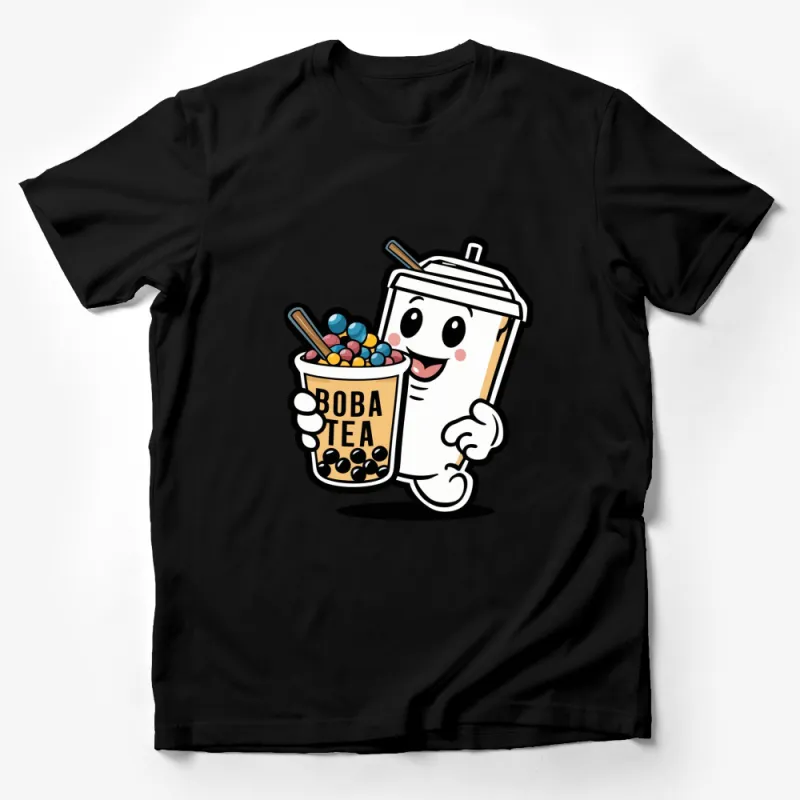 Cute Boba Tea Cartoon Character T-Shirt, Fun Bubble Tea Lover Gift, Unisex Graphic Tee Male T-Shirt