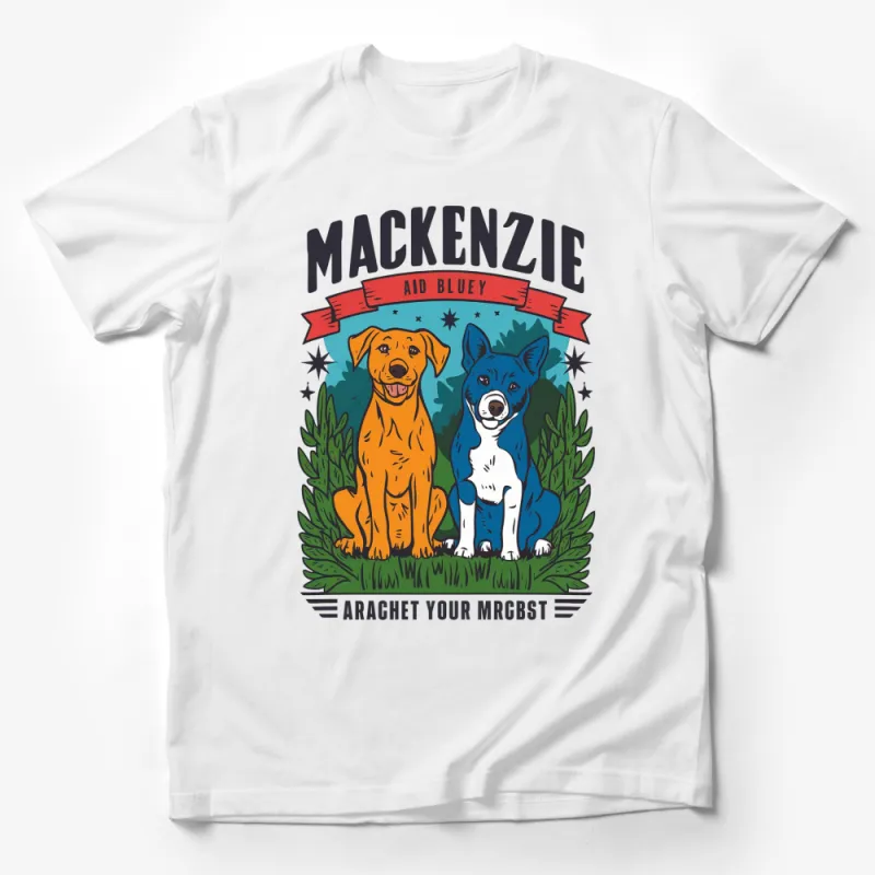 Mackenzie Aid Bluey Colorful Dog T-Shirt, Cute Blue and Yellow Dogs Graphic Tee, Unisex Animal Lover Shirt Male T-Shirt