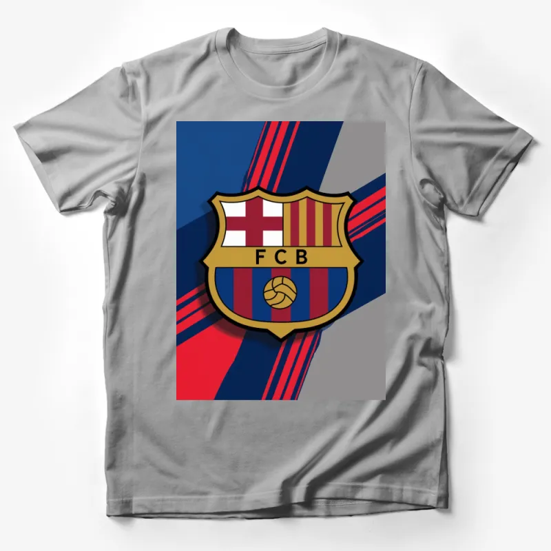 FC Barcelona Crest Graphic T-Shirt, Bold Blue and Burgundy Stripes, Soccer Fan Apparel Male T-Shirt