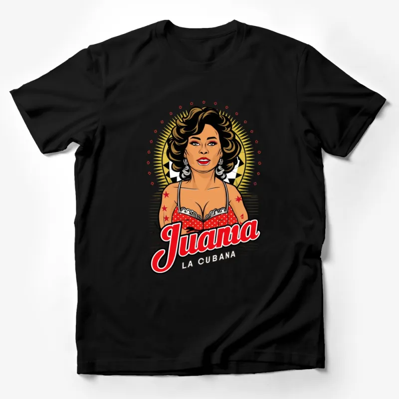 Vintage Inspired Juana La Cubana Graphic Tee, Retro Music Lover T-Shirt, Bold Red and Yellow Design Male T-Shirt