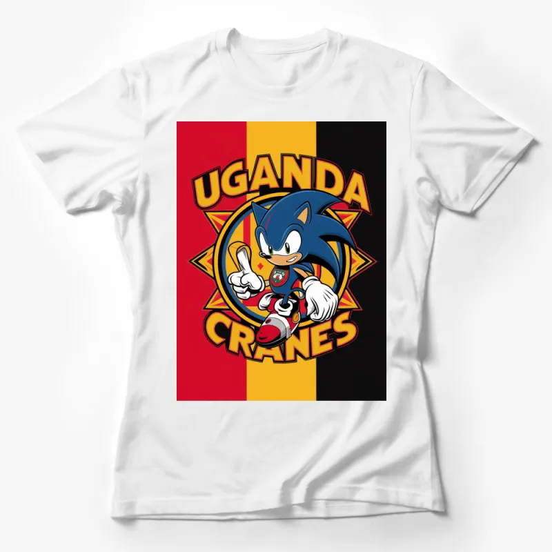 Uganda Cranes Sonic the Hedgehog Graphic T-Shirt, Red and Black Tee, Video Game Cartoon Apparel, Unisex Female T-Shirt