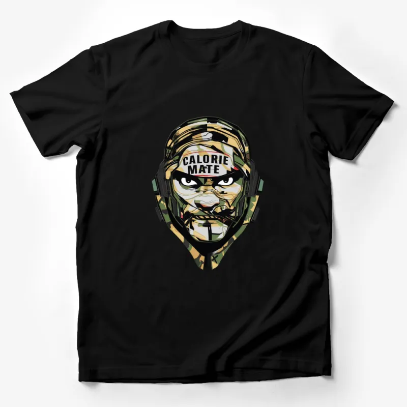 Calorie Mate Graphic T-Shirt, Funky Camo Face Design, Unique Urban Streetwear, Cool Gift Male T-Shirt