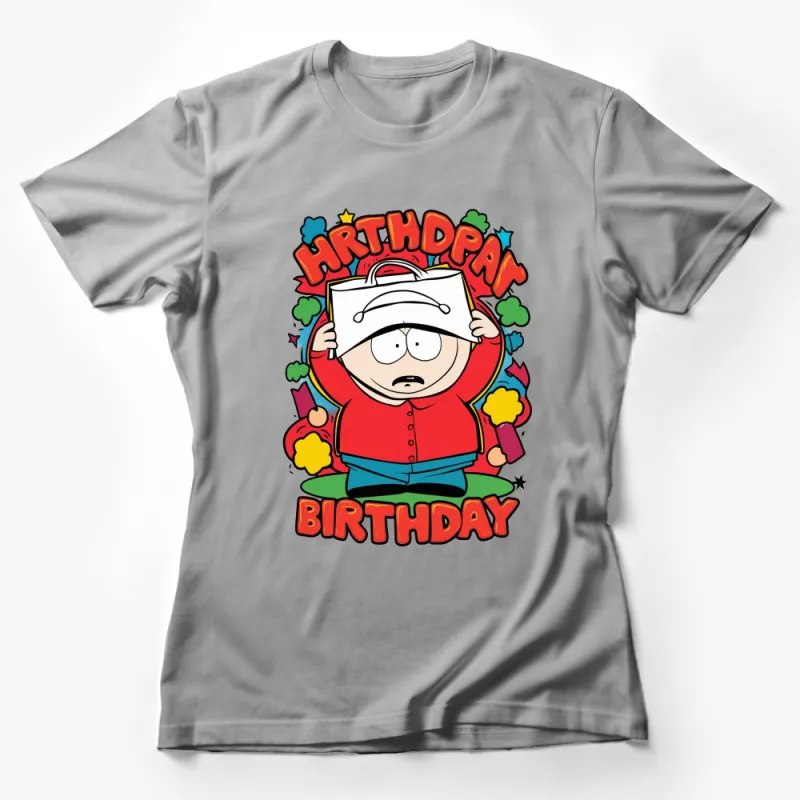 Birthday Boy Cartoon T-Shirt, Colorful Fun Party Graphic Tee, Unisex Kids' and Adults' Top Female T-Shirt