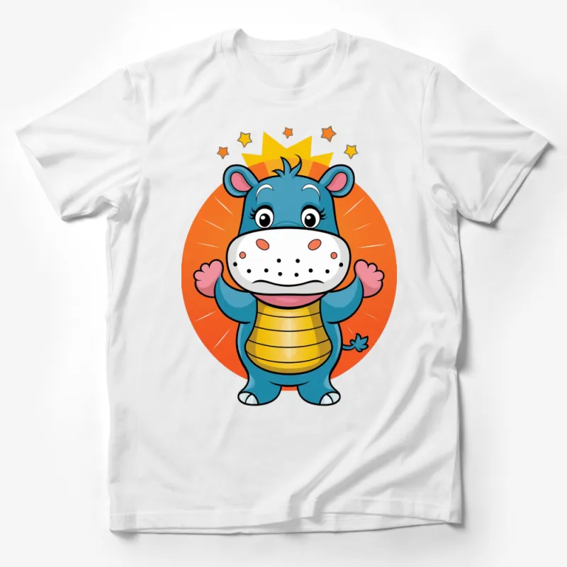 Cute Cartoon Hippo T-Shirt, Kids Animal Tee, Colorful Hippo Graphic, Vibrant Orange Background Male T-Shirt