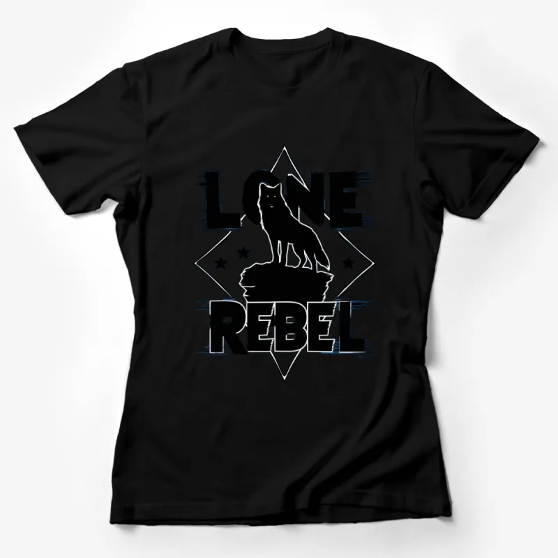 Lone Rebel Wolf Graphic T-Shirt, Black and White Wolf Star Design Tee, Unisex Animal Print Shirt Female T-Shirt