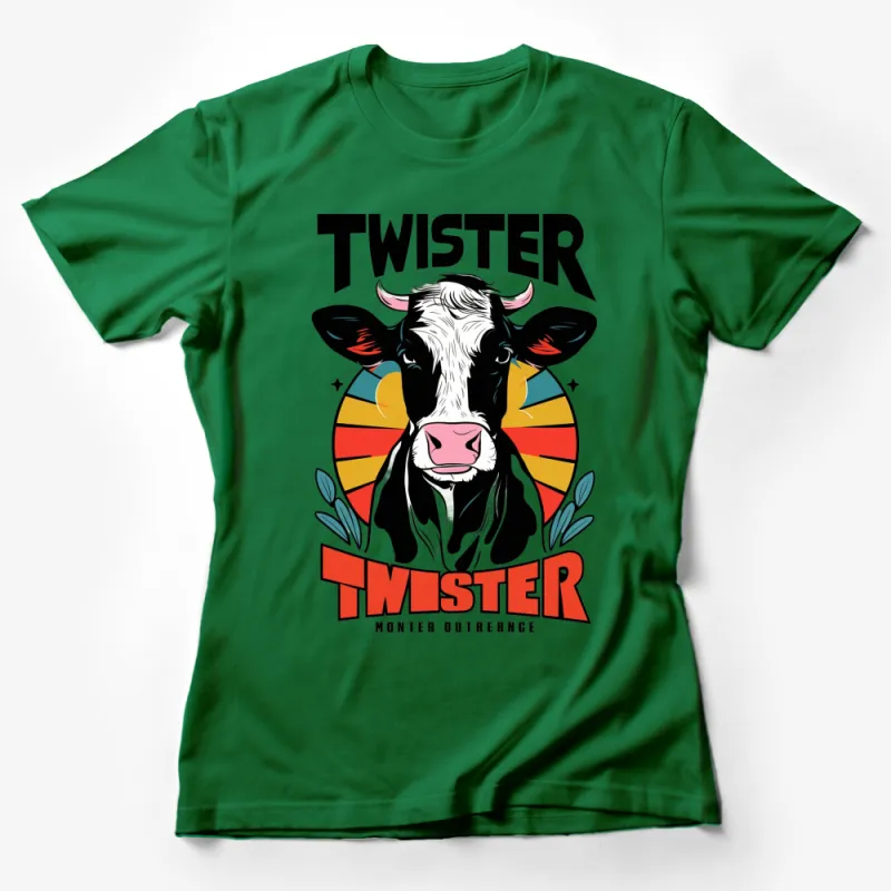 Twister Cow Graphic T-Shirt, Vintage Style Farm Animal Tee, Colorful Retro Bull Design, Unisex Adult Clothing Female T-Shirt