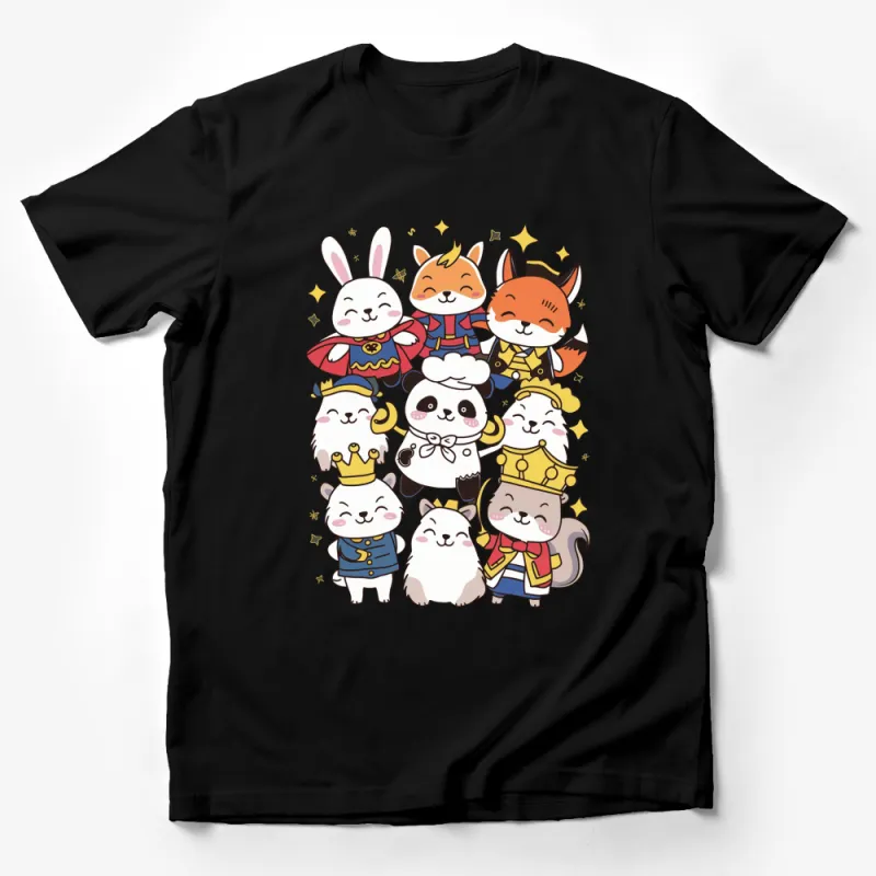 Cute Animal Kingdom T-Shirt, Royal Cartoon Animals, Children's Colorful Graphic Tee Male T-Shirt