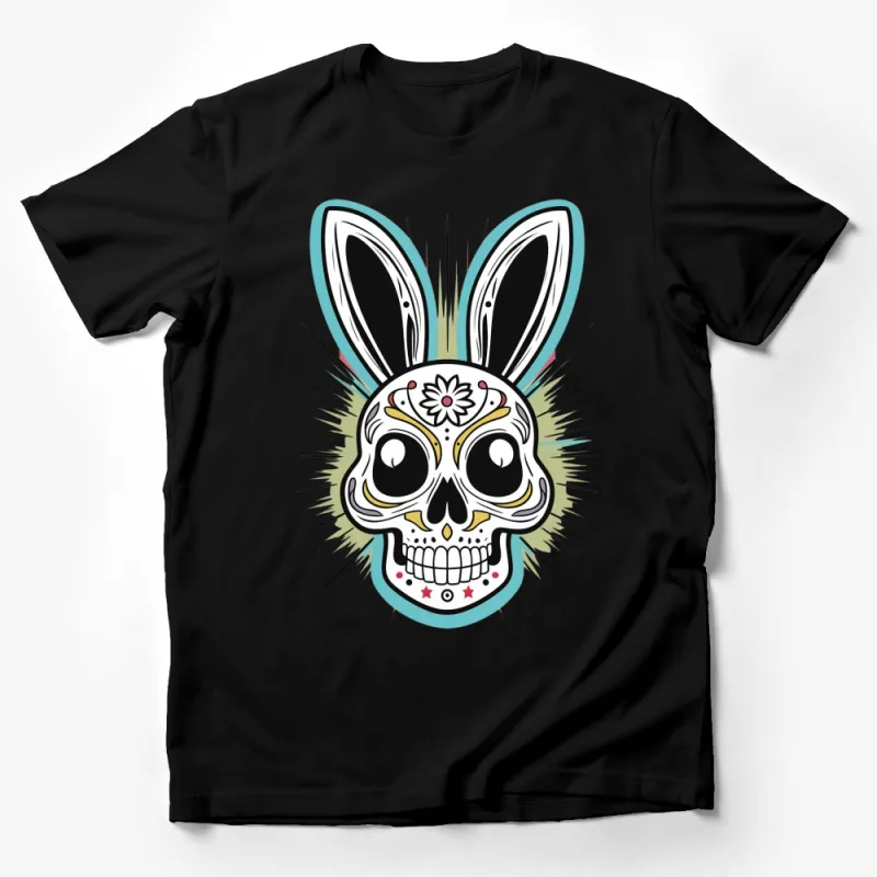 Unique Bunny Skull T-Shirt, Day of the Dead Inspired, Graphic Tee for Men and Women Male T-Shirt