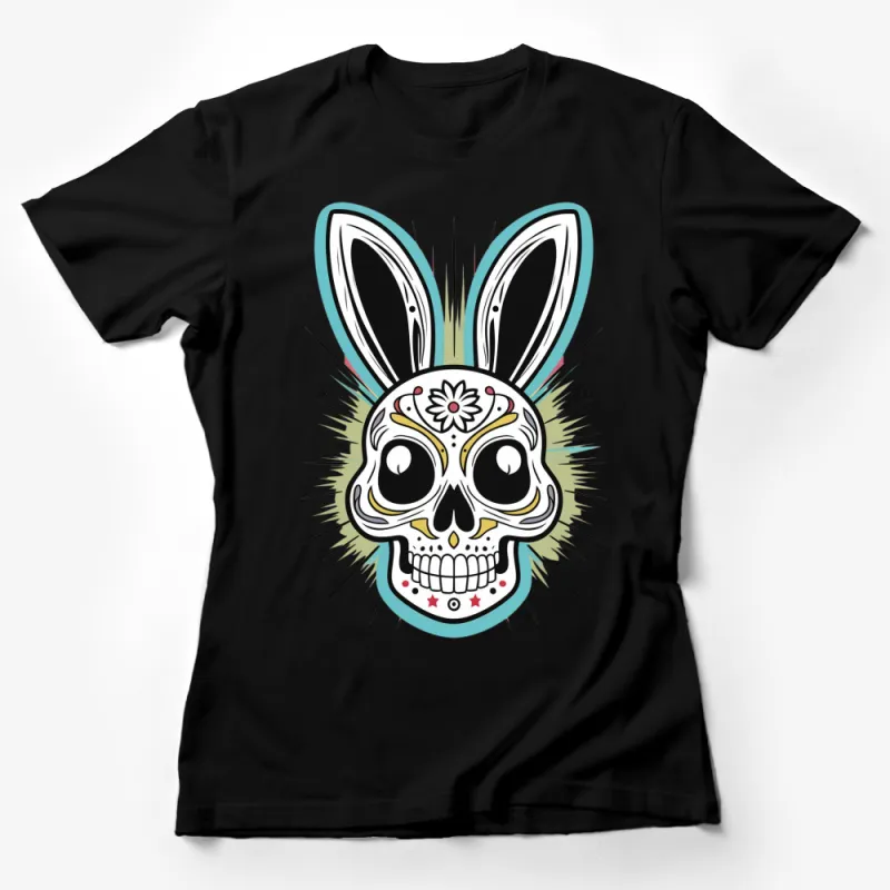 Unique Bunny Skull T-Shirt, Day of the Dead Inspired, Graphic Tee for Men and Women Female T-Shirt