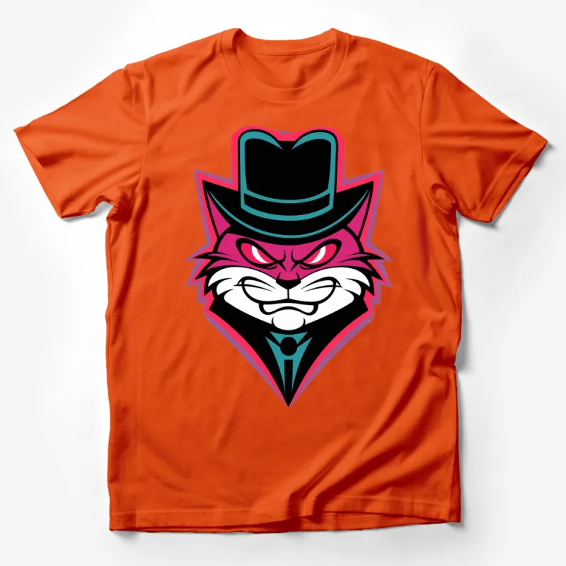 Cool Cat T-Shirt with Hat, Stylish Pink and Black Cat Graphic Tee, Unisex Cat Lover Gift Male T-Shirt