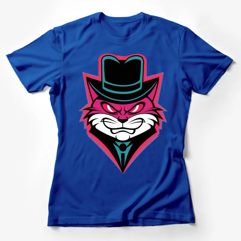 Cool Cat T-Shirt with Hat, Stylish Pink and Black Cat Graphic Tee, Unisex Cat Lover Gift Female T-Shirt