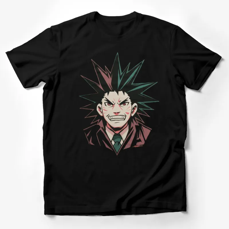 Anime Character T-Shirt, Spiky Hair Comic Style, Casual Graphic Tee, Unique Design, Unisex Fashion Male T-Shirt