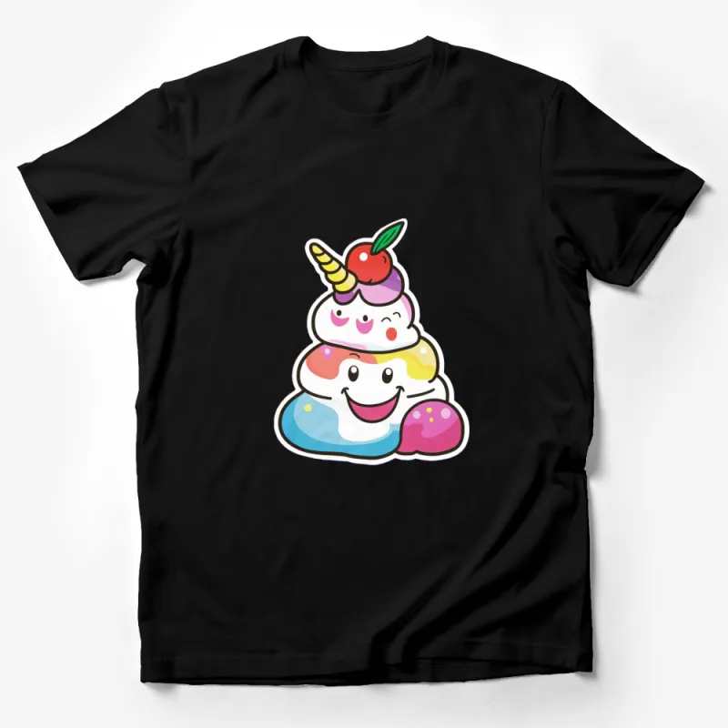 Colorful Ice Cream Scoops Unicorn Sticker Style T-Shirt, Cute Summer Tee for All Ages Male T-Shirt