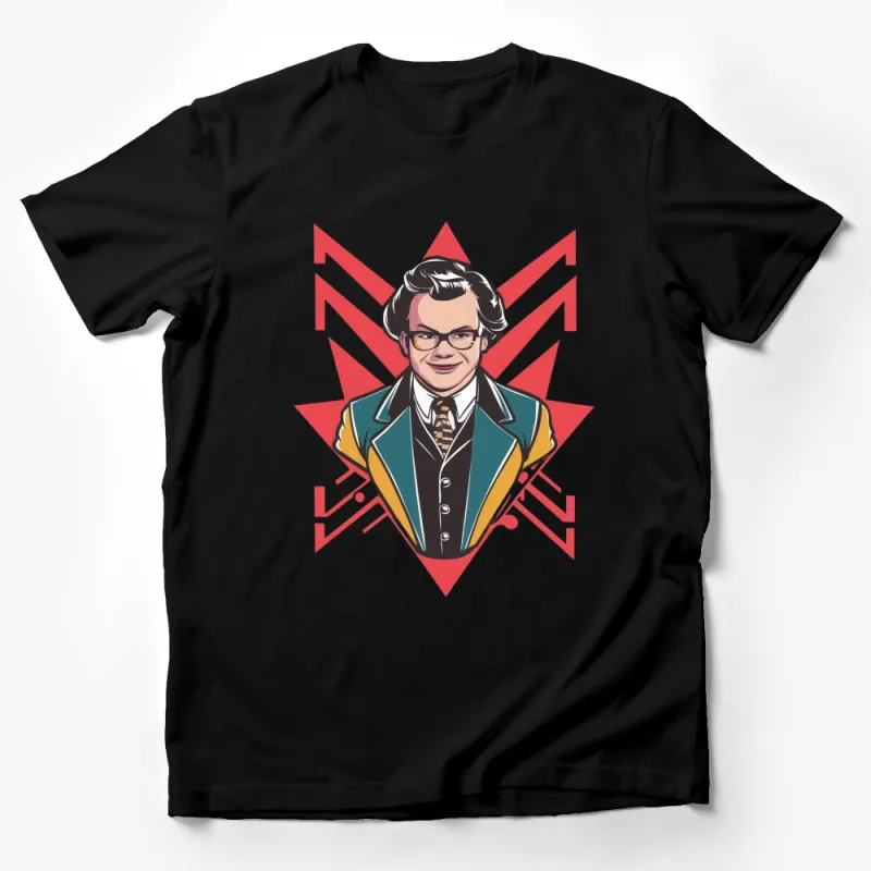 Retro Pop Art Style T-Shirt, Vintage Comic Male Character with Glasses, Cool Fashion Wear Male T-Shirt