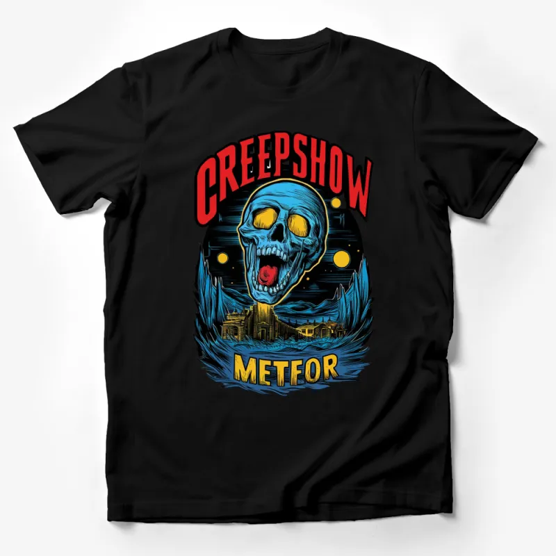 Creepshow Metfor Graphic T-Shirt, Skull Blue Flames, Men's Horror Tee, Urban Streetwear, Cool Gothic Fashion, Unique Gift Idea Male T-Shirt