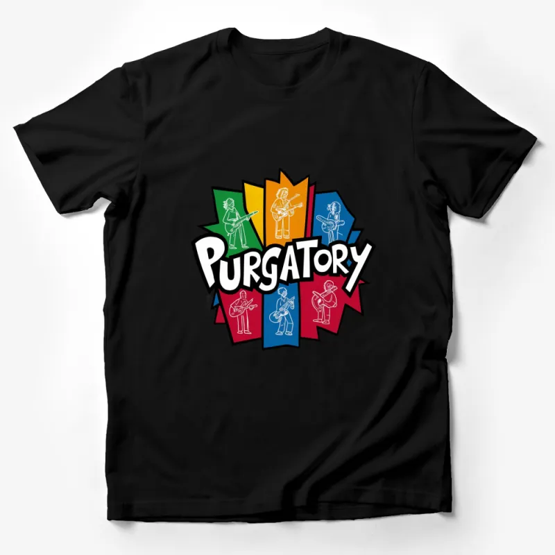 Vintage Band Graphic T-Shirt, Colorful Musician Silhouettes, Retro Purgatory Band Logo Tee Male T-Shirt